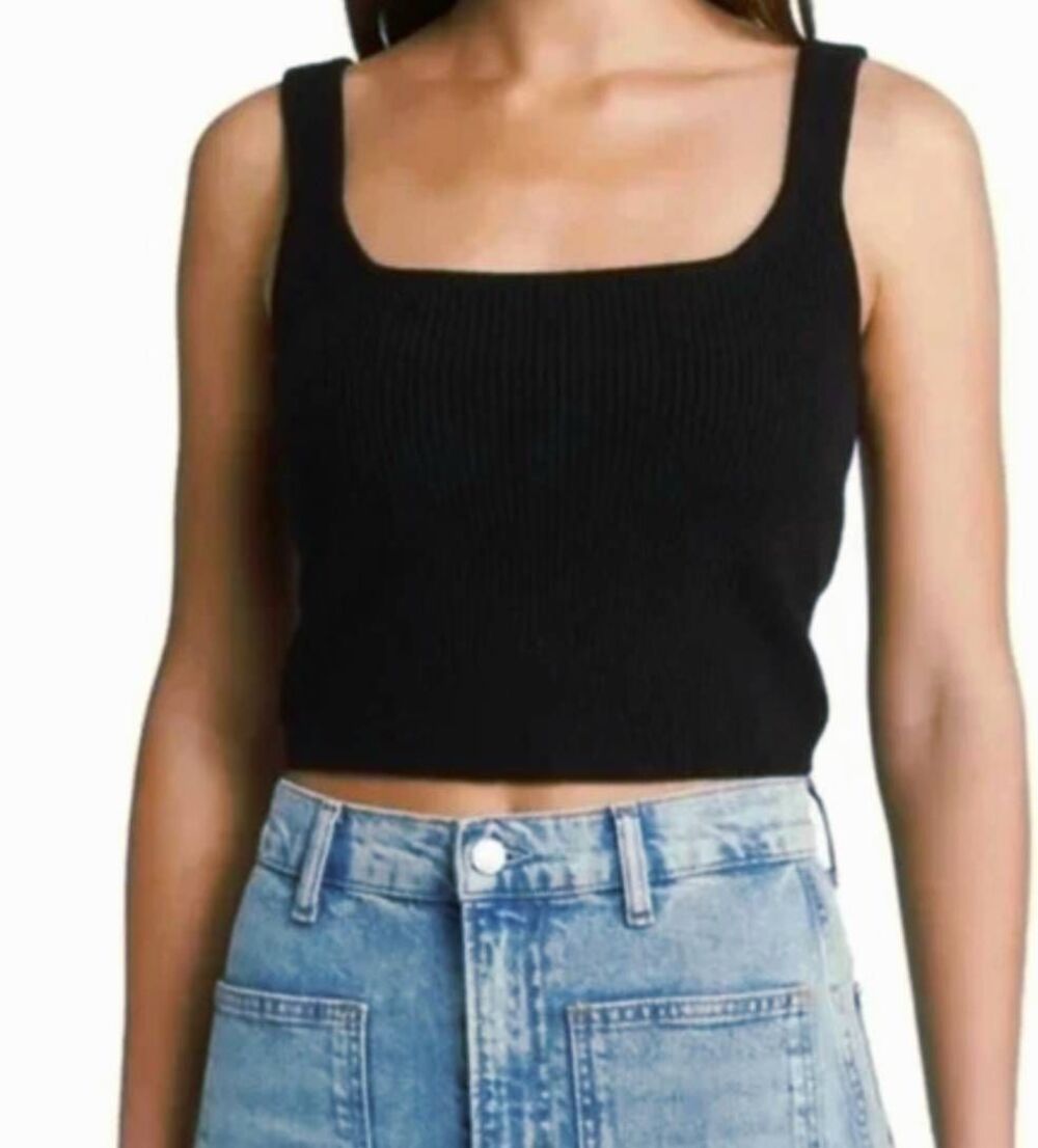 Reformation Sweater Tank Women's Large Black Ribbed Knit Frida Cashmere Cropped